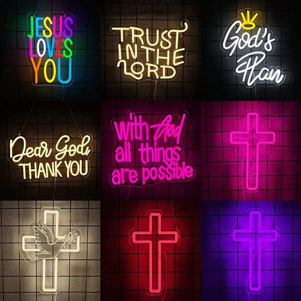 Jesus Loves You Neon Signs,With God All Things Are Possible Neon Light Sign God LED Lights For Wall Decor,Jesus Cross Neon Light For Bedroom,Kids Room,Churches,Christening Day,Birthday Party,Easter, Christmas, Wedding Decor,5V USB Powered Can Be Reused,Easy To Install.