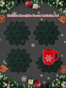 1/6pcs Christmas Snowflake Coasters, Heat Insulation Coasters For Christmas Party Table Decoration, Christmas Scene Decor Coasters, PVC Foil Snowflake Coasters