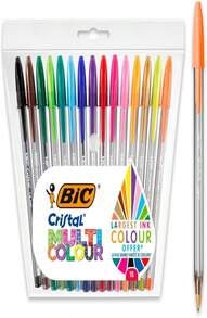 Bic Cristal Multicolour Ballpoint Pens With Wide Tip (16mm) Pens For Colourful Writing In Assorted Colours, Pack Of 15 - MàuA - Xem 1