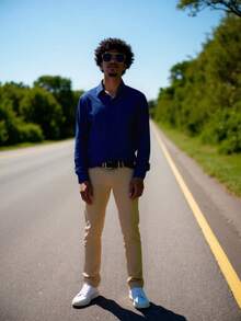 MEN'S SET KIT: TROUSERS + SLIM DRESS SHIRT - 米色+皇家藍 - 查看 1