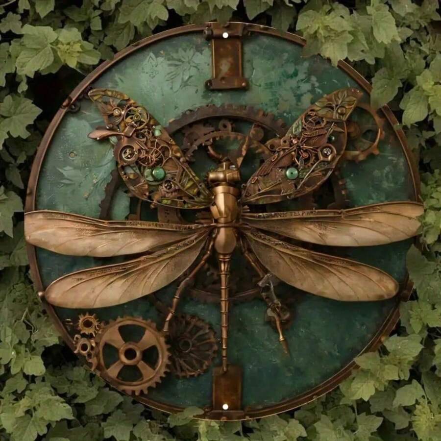 1pc Steampunk Dragonfly Metal Wall Art, Vintage 7.8x7.8 Inch Sign With Gears And Floral Decor, Rustic Copper Green Decorative Plaque, 2D Print, Iron Wall Decor, Suitable For Vintage Wall Art, Wall Decoration, Room Decor, Home Decor, Restaurant Decor, Bar Decor, Cafe Decor, Garage Decor, Garden Decor, Indoor And Outdoor Decoration Gifts Birthday Graduation - 彩色 - 查看 1