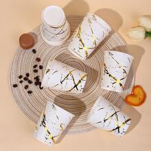 10pcs/20pcs/40pcs/60pcs Gold Marble Texture Paper Cups, 9oz Capacity. White Cup Bottom With Prominent Gold Texture, Resembling Natural Marble. Suitable For Serving Coffee, Tea, Hot Chocolate And Various Hot Beverages, Gold Paper Coffee Cups - White - View 1