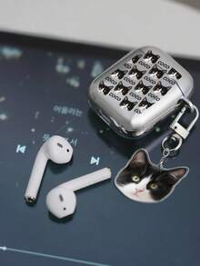 1 set anpassat galvaniserat silverfärgat hörlursfodral + matchande nyckelring, personligt med namn och foto, anpassningsbart tema, moderiktigt föremål, perfekt present - Svart - Visa 4