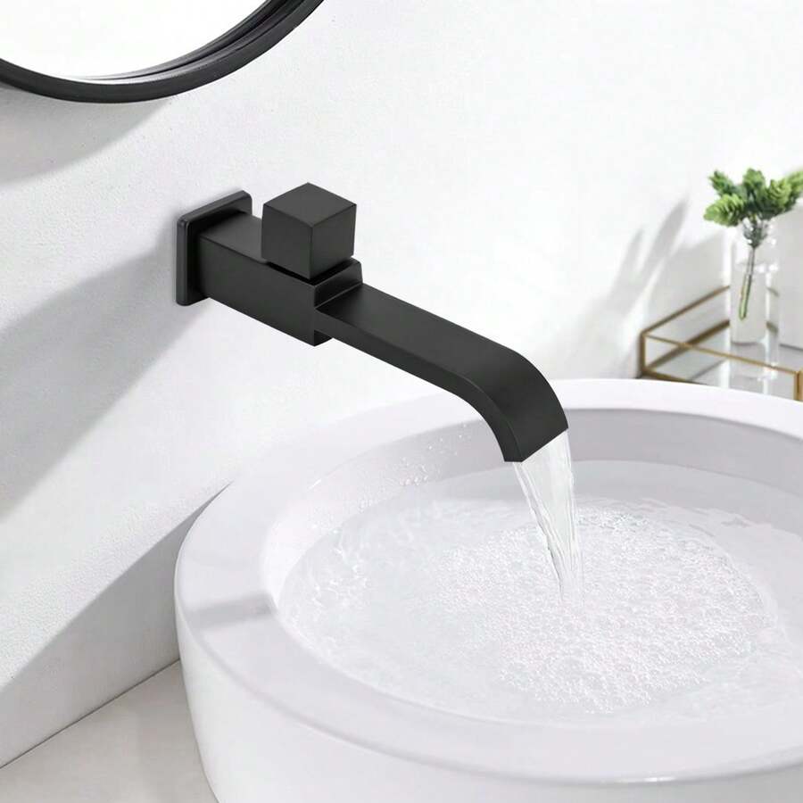 YUNRUX G1/2 Wall Mounted Faucets, Modern Brass Bathroom Faucet, Wall Mounted Single Hole Cold Water Tap For Kitchen, Bathroom, Sink, Basin, Matte Black