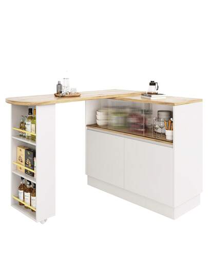 Sairedel 360° Rotating Sideboard Shelves Glass Moderne Serving Buffet 90x45x100 Cm Kitchen, Restaurant, Living Room Multifunctional Shelf, Bar Cabinet view 10