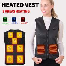 (Buy 2 Sizes Up For EU/US) Unisex USB Heated Vest, 9 Heating Zones, 3 Temperature Settings, Warm Clothing For Home, Travel, Winter & Christmas Gifts (Adapter Not Included) - Black - View 1