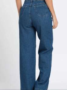 Women's Wide Leg Jeans, High Waist, Butt Lifting Pants - 深色水洗藍 - 查看 2