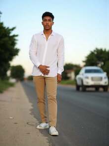 MEN'S SET KIT: TROUSERS + SLIM DRESS SHIRT - 米色+白色 - 查看 1