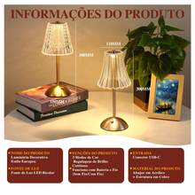 3-Tone Table Lamp Crystal Lampshade Rechargeable LED Bedside Lamp Living Room Bedroom Decoration - 芥末黃 - 查看 6