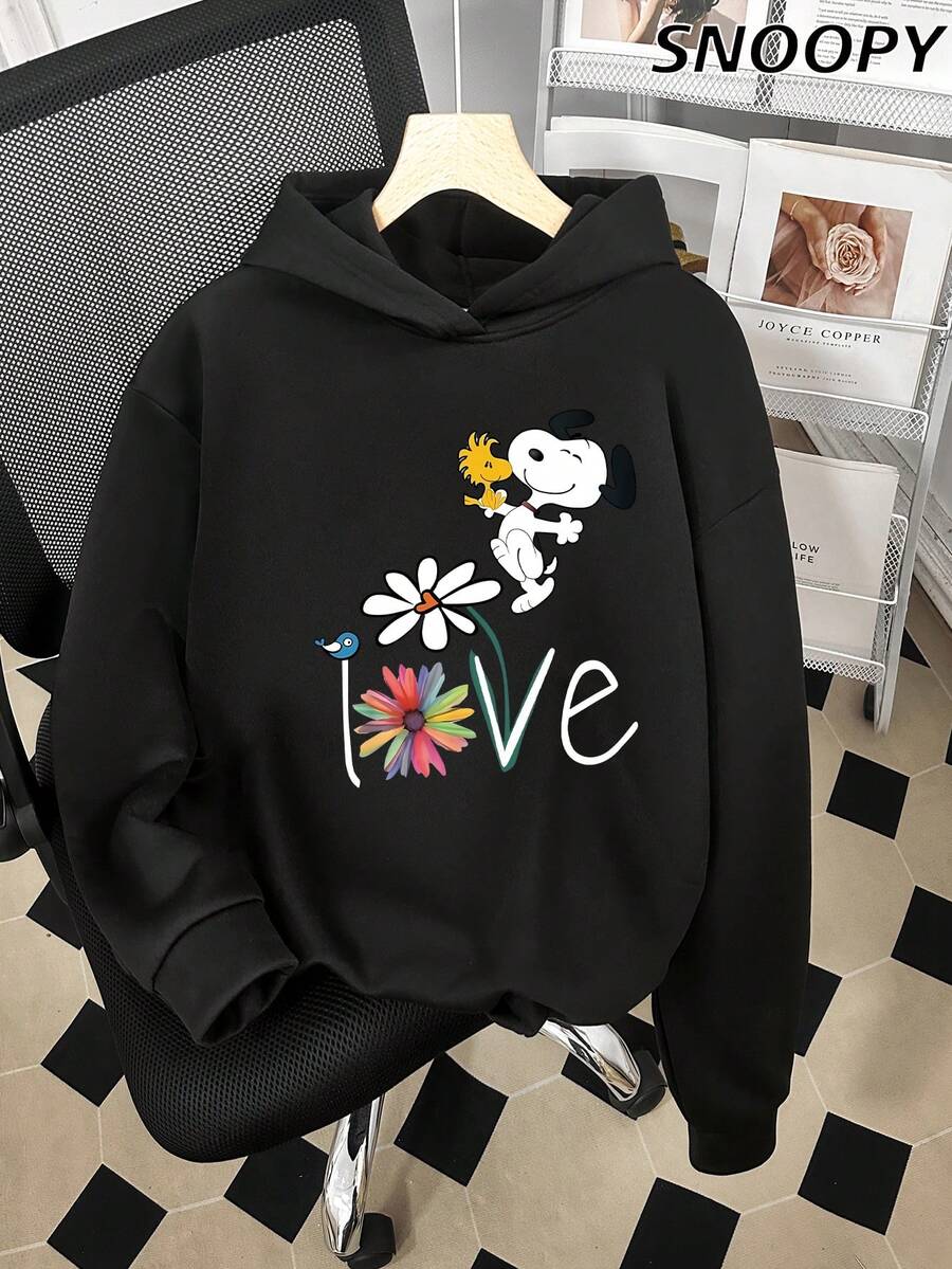 爱舞动变装印花连帽衫秋冬保暖又时尚 - 黑色 - 查看 1