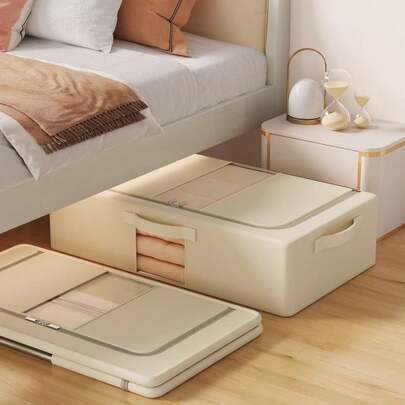 1pc High-Quality Bed Bottom Storage Box, Multifunctional Foldable Clothing Storage Box, Large Capacity Wardrobe Storage Box, Suitable For Storing Clothes, Blankets, Dolls, Shoes, Books, Miscellaneous Items, Can Be Placed In The Under Bed Wardrobe Top Cabinet, Saving Space, Essential For Family, Bedroom, Back To School, Dormitory, Etc