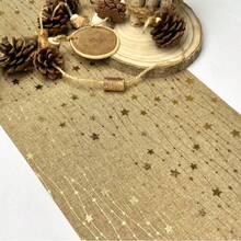1 pieza Camino de mesa de 275cm*28cm con estampado de estrellas de lámina de oro, estilo minimalista moderno, mantel rectangular de poliéster plateado brillante para fiestas navideñas, días festivos, comedor, decoración del hogar - Dorado - Ver 5