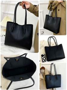 A Minimalist And Versatile Single-Shoulder Tote Bag With Ample Capacity, Practical For Daily Commuting, Shopping, Attending Classes, And Suitable For An Academic Style. It Is Perfect For All Seasons And Ideal For Women Who Prefer A Simple And Practical Design. - Black - View 10