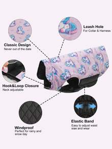 1pc Dog Winter Unicorn Print Jacket Down Jacket Comfortable Waterproof Windproof Warm Pet Clothing, Reversible