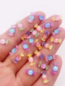 50pcs Mixed Resin Glitter Kawaii Colorful Mini Cute Candy Figurine Flat Back Stone Art Applique DIY Scrapbook Decor Accessories Jewelry Crafts - Random mixed - View 5
