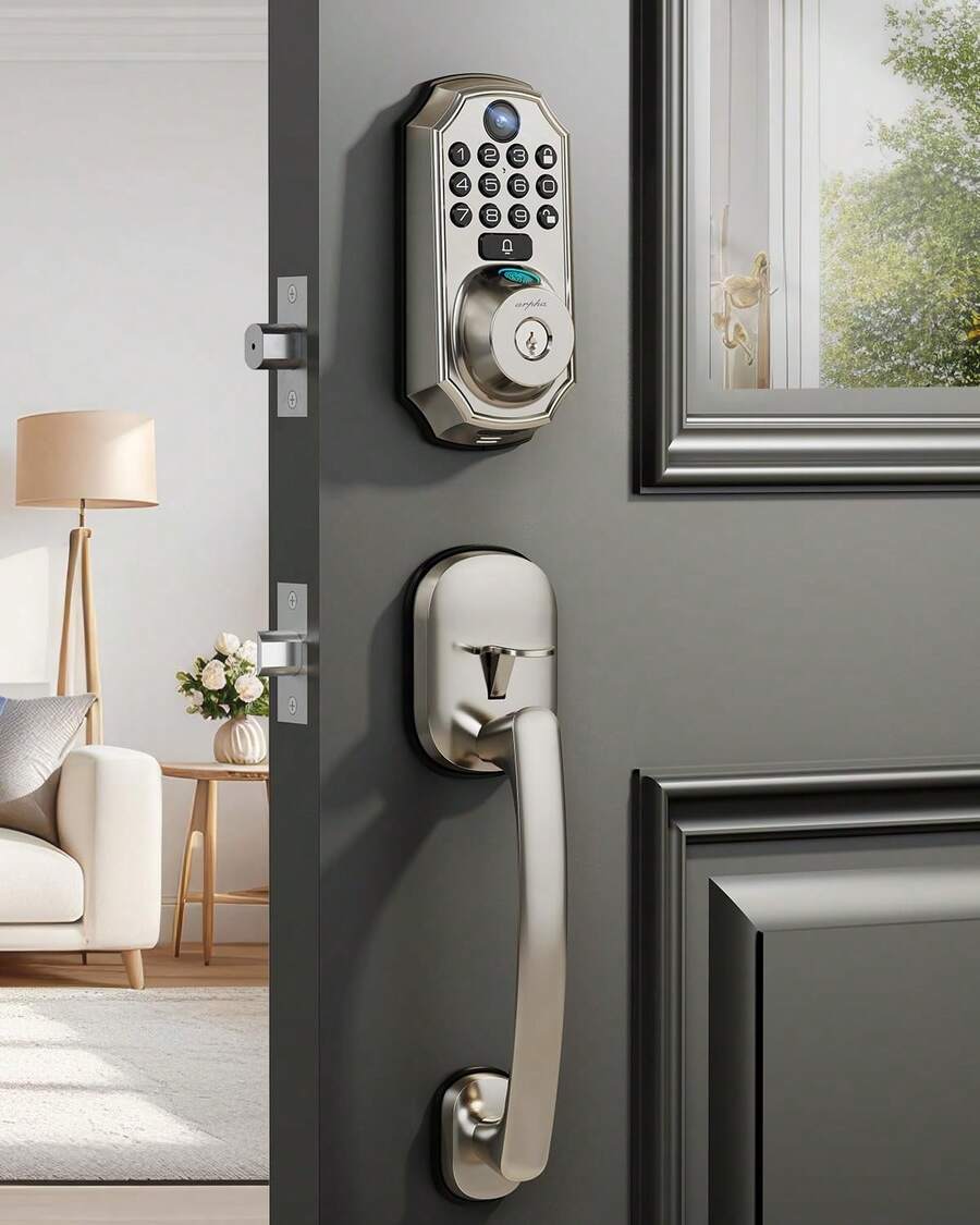 Arpha 5-In-1 Smart WiFi Door Lock With Camera Doorbell, Fingerprint Keyless Entry, App Control Keypad, 2-Way Audio, Auto Lock, Weatherproof Handle Set Silver - Silver - View 1