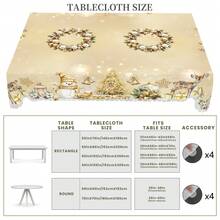 1pc Golden Christmas Tablecloth With Snowman Deer Christmas Tree Patterns, Christmas Decor 2025, Christmas Party Decoration For Home Indoor Outdoor, Luxurious Round Rectangular Table Cloth, Holiday Kitchen Festive Decor, Christmas Gifts - 金色 - 查看 8