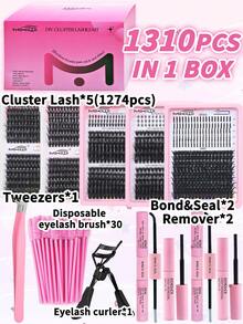 1310Pcs High Capacity Lashes Kit 5 Trays D Curl Fluffy Lash Clusters Eyelash Extension Gift Kit Multiple Styles Mixed Length Eyelash Curler Set Spike Lashes With 2 Lash Bond&Seal 2 Lash Removers 1Tweezers 30 Lash Brush 1 Lash Curl,DIY Fluffy Eyelash Extension At Home With Spike Lashes,Bottom Lashes - màu đen - Xem 11