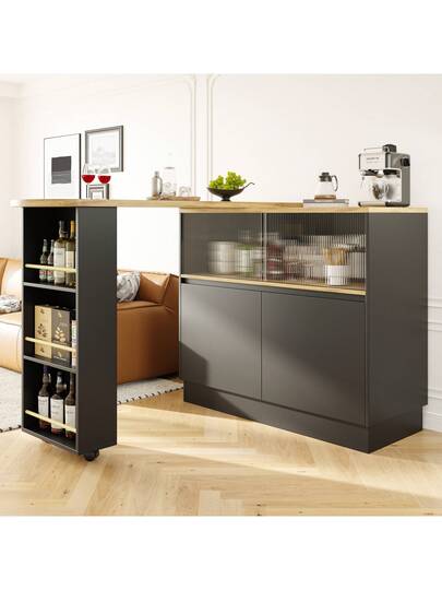 Sairedel 360° Rotating Sideboard Shelves Glass Moderne Serving Buffet 90x45x100 Cm Kitchen, Restaurant, Living Room Multifunctional Shelf, Bar Cabinet view 2