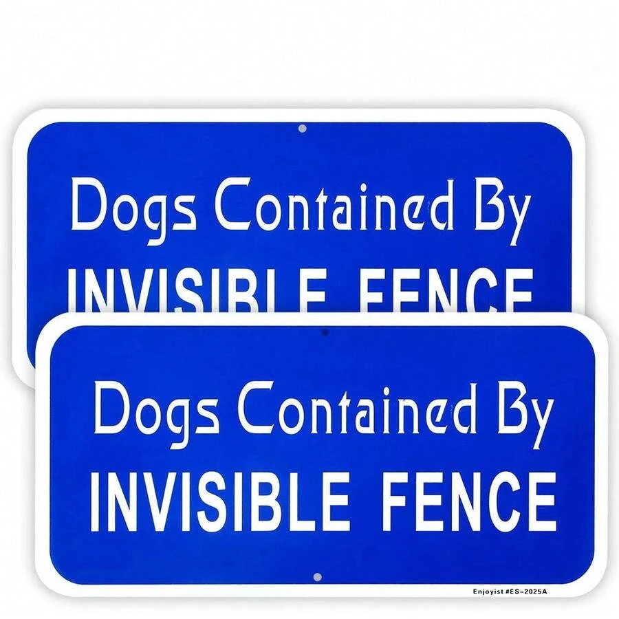 Reflective Aluminum 'Dogs Contained' Sign - 2 Pack, Weatherproof, Rust ...