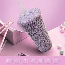 1pc 12 Oz (About 340 G) Sparkler Cup Handmade Rhinestone Set, Built-In Double Plastic Cup With Lid, Straw - Perfect For DIY Custom, Iced Coffee And Wa