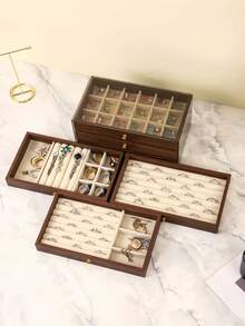 三层首饰盒，木质首饰收纳盒，亚克力首饰整理盒，复古风格首饰盒，抽屉式首饰盒，化妆品收纳盒，首饰展示整理盒，可展示戒指、耳环、项链、手镯，母亲节礼物，伴娘礼物，生日礼物，送给朋友和老师的礼物，女士理想礼物