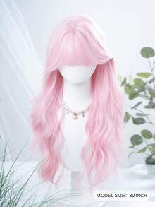 alicegarden 1 Synthetic Heat-Resistant Wig, Pink Long Rolled Wig With Bangs, 30 Feet Long, Made Of Fiber, Suitable For Daily Use, Natural Simulation Wig - Pink - View 2