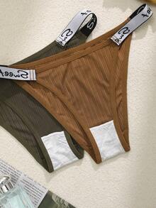 7pcs Women's Ribbed English Letter Waistband Bikini Panties