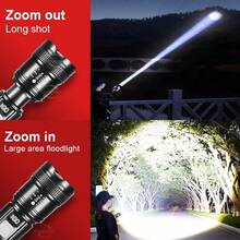 高亮度可充電戰術 LED 手電筒，20W 高功率，3 種照明模式，數位顯示，USB 充電，長距離可變焦便攜式搜尋燈，耐用 ABS 材質，附 USB 充電線，適合戶外活動、徒步、露營、狩獵，完美聖誕禮物 - 彩色 - 查看 9
