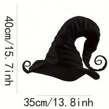 Oversized Gothic Witch Hat - Black Pleated Pointed Hat With Swirl Design, Soft And Stretchy Premium Fabric For Halloween, Christmas & Masquerade, Halloween Costume | Ghost Fashion | Soft Headdress - 黑色 - 查看 7