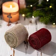 1pc 5 Meter X 6.3 Cm Mesh Tulle Roll For Christmas Decoration, Mesh Metallic Decoration Mesh Ribbon For Christmas Tree Garland Decor, Red Golden Mesh Webbing For Christmas Evening Party Decoration Supplies, DIY Gift Wrapping, Craft Packaging Supplies - Multicolor - View 7
