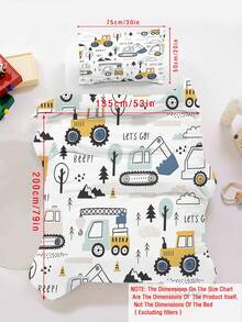 半件套双面卡通卡车印花床上用品套装 - 柔软低敏婴儿床单和被套套装，图案可爱，儿童必备 - 彩色 - 查看 10