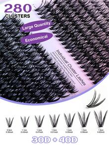 14 Rows 280 Clusters D Curl Eyelashes 30D+40D Segmented False Eyelashes, Cat Eye Effect, Thickened D Curl Lifting, 9-16mm Length Reusable Natural & Thick Style, Odorless Lightweight Easy To Apply, Mixed Style Combination Pack With Glue Strips - D - View 4