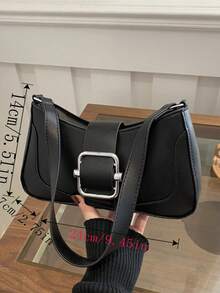 复古单肩腋下包，法棍设计便携包，日常收纳钱包手机包必备，轻巧便捷 - 黑色 - 查看 3