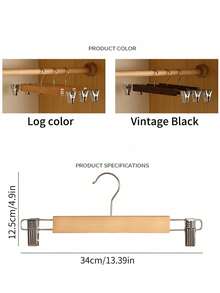 1/5/10 piezas Perchas de madera para pantalones/faldas, perchas de madera maciza para faldas vaqueras con 2 clips ajustables, gancho anti-óxido