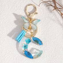 Fashionable Butterfly Tassel Flower Initial Keychain For Girl And Ladies, Blue Cute Dry Flower Dandelion Letter Key Chain, Backpack/Handbag Decoration Gift Bag Accessories Lanyards With Id Holder Car Accessories Bag Charms Christmas Car Accessories Teacher Friend Sister Gift Ideas
