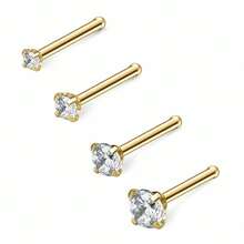 4pcs 1.5/2/2.5/3mm Shiny Cubic Zirconia Nose Piercing Jewelry, I/L/S Shape Nose Bone & Ear Piercing Accessories - Yellow Gold - View 8