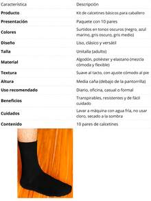 10 Pares de calcetines clásicos para hombre, color liso, sin estampado. Casuales y deportivos, tela de algodón, poliamida y laica, ajuste de tubo alto con resorte ligero, muy suaves, ligeros y cómodos, aptos para cualquier temporada del año. Te llegarán 10 pares de calcetines en colores al azar. - Multicolor - Ver 5