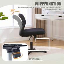Armless Office Chairs, Reading Chairs With Wide Upholstery, Living Room Chairs For Sitting With Crossed Legs, Rocking Function, Height Adjustable, 360° Rotatable - Black + Mesh - View 6