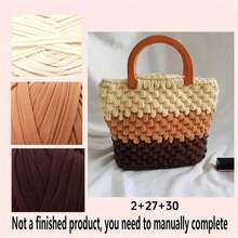 Sợi len áo thun 100% Polyester 300G/90M, Sợi len móc áo thun vải co giãn, Sợi len dệt tay dày, Dùng để móc túi/giỏ/thảm, Trang trí nhà cửa, Đồ thủ công tự làm bằng tay (Túi thành phẩm cần tự móc) - Nhiều màu - Xem 16