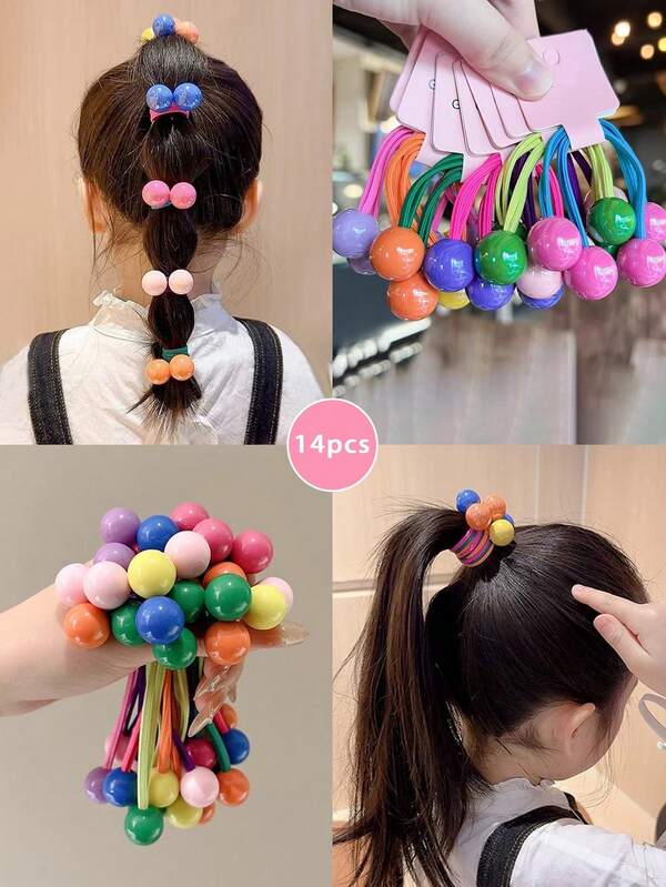 14 قطعة أربطة شعر ملونة جميلة على شكل حلوى اللؤلؤ للبنات، مناسبة للاستخدام اليومي والمدرسة والرقص والأداء والتصوير الشارعي والحفلات والهدايا، إكسسوارات شعر زخرفية عصرية (ألوان عشوائية بدون بطاقة)
