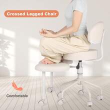 Chaise de bureau ergonomique, réglable en hauteur avec support lombaire - Chaise pivotante à 360° et roulettes pour bureau à domicile, yoga, jeux - Tabouret de bureau dynamique jusqu'à 90 kg - Blanc - Voir 3