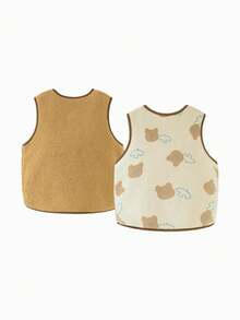 mini bala 2-25 Autumn New Arrival Baby Girls' Reversible Sherpa Jacket, Thick Soft Warm & Comfortable - Brown Tone - View 5