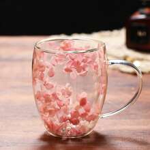 Customized Text & Petal Design High-Value Dual-Layer Glass Cup, Creative High Borosilicate Glass Cup,Chic Design