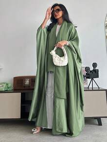 Middle Eastern Style Loose Solid Color Robe With Batwing Sleeves And Headscarf, Abaya Spring - Light Green - View 2