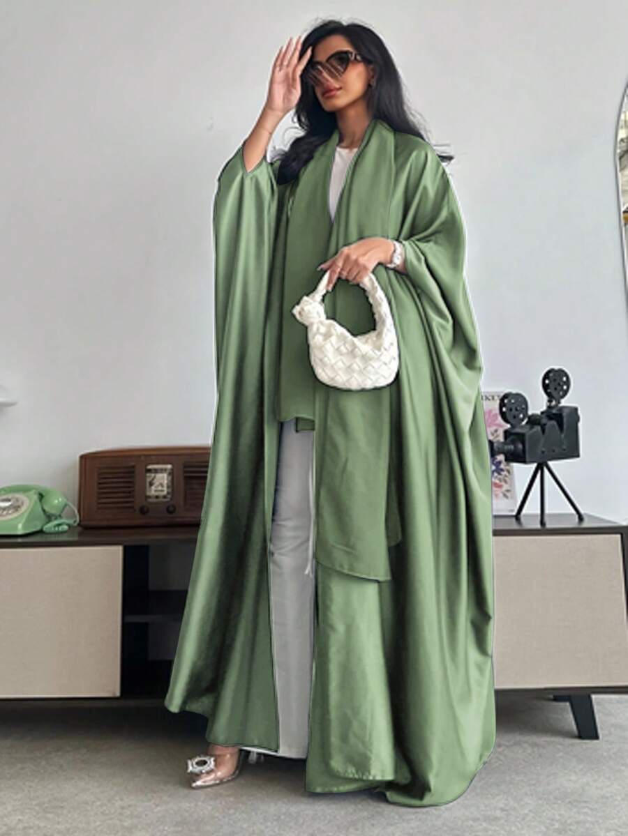 Middle Eastern Style Loose Solid Color Robe With Batwing Sleeves And Headscarf, Abaya Spring
