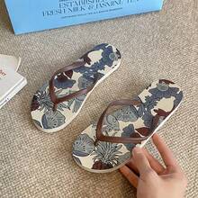 Damen Flip-Flops Bohemia Blumendruck Sandalen Strand Hausschuhe - Braun - Übersicht 2