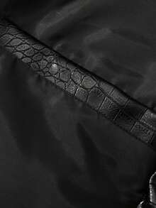 Modcrash 男士PU皮羽绒服，纯色，保暖，立领，棉质填充，休闲日常通勤，街头时尚，2000年代风格 - 黑色 - 查看 9