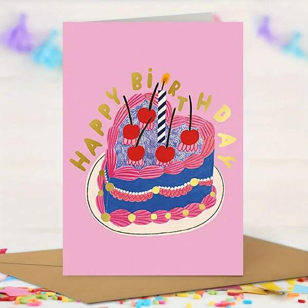 2D Plano, 1 Peça Cartão de Aniversário Feliz com Design de Bolo e Velas, Envelope Rosa Incluído - Cartão de Saudação 2D Plano para Família e Amigos, Perfeito para Aniversários, Comemorações e Presentes, Decorações de Festa de Aniversário, Cartão de Comemoração, Tipografia Lúdica, Ilustração Colorida, 2D Plano - Ideal para Qualquer Um (Com Envelope + Cartão de Saudação)" (11cm X 16cm) Cartão de Natal" Um Presente Adequado para Todos Um Cartão Adequado para Dar a Colegas