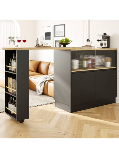 Sairedel 360° Rotating Sideboard Shelves Glass Moderne Serving Buffet 90x45x100 Cm Kitchen, Restaurant, Living Room Multifunctional Shelf, Bar Cabinet view 5